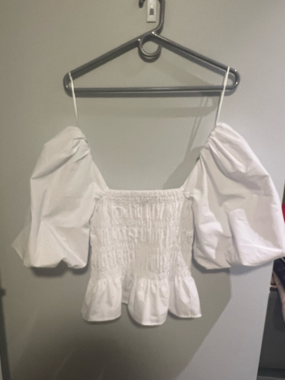 Francesca's Collections White Smocked Peplum Puff Sleeve Top